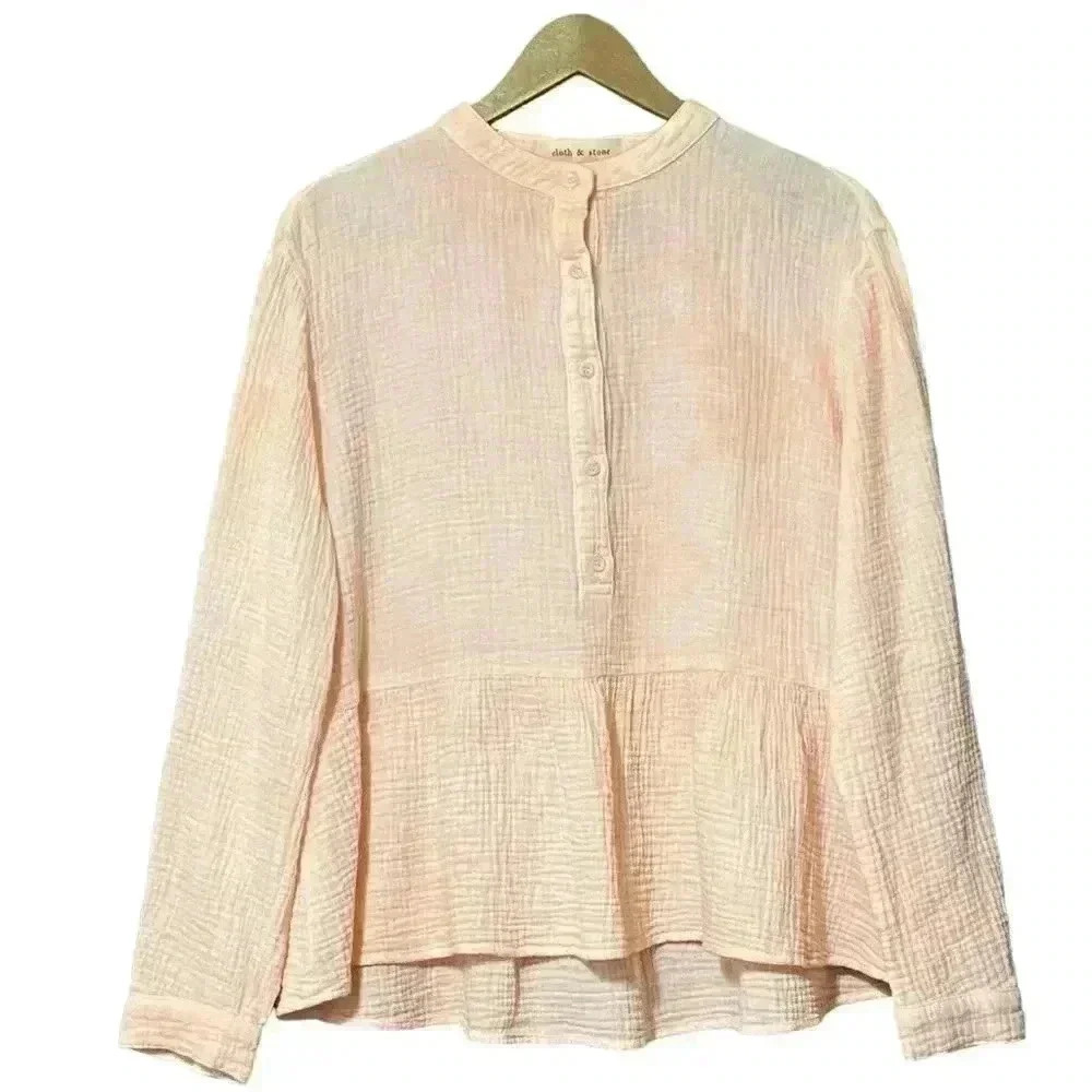 Cloth & Stone Tie Dye Peachy Pink Long Sleeve Ruffled Hem Gauze Blouse S NWOT